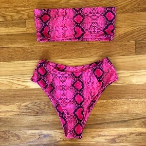 NEWHot Pink Snakeskin High Waisted High Cut Bikini